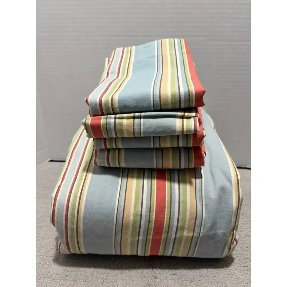Pottery Barn Duvet Cover King Doyle Stripe Organic (Flaw) 4 Pillow Cover Shams